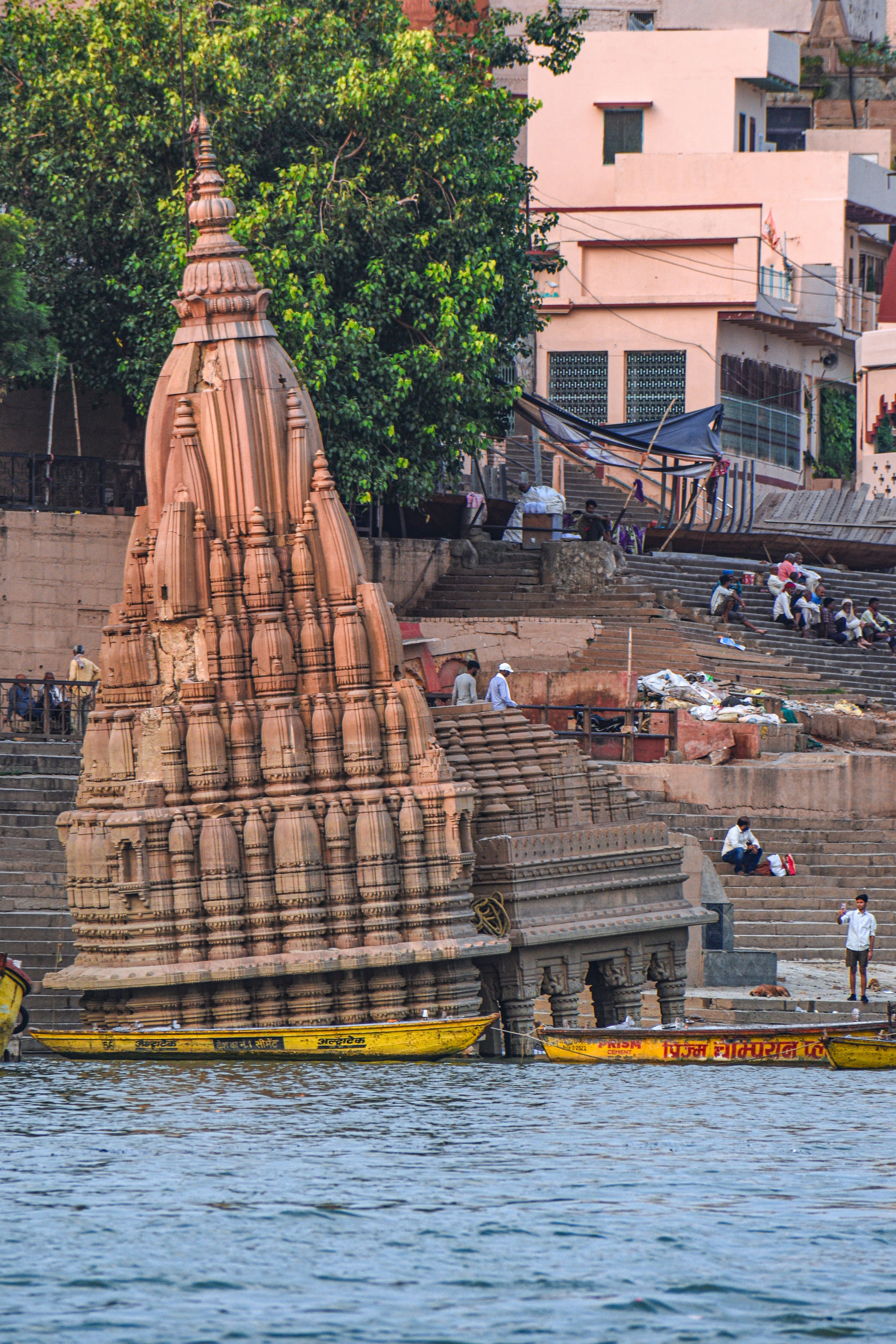 Panoramic view of the Varanasi ghats along the Ganges